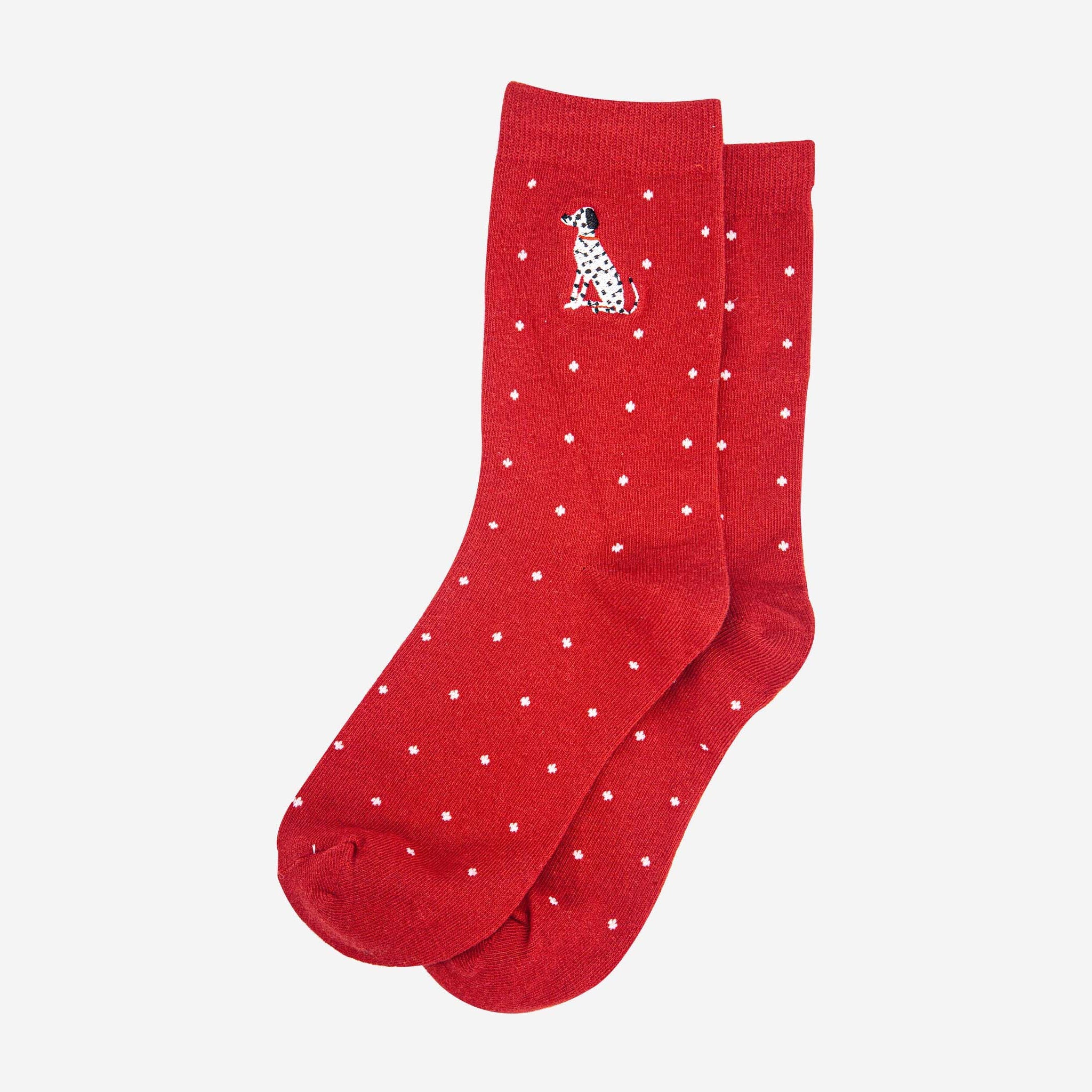 Women’s Embroidered Ankle Socks- Red, Dalmatian, Polka Dot by Sock Talk