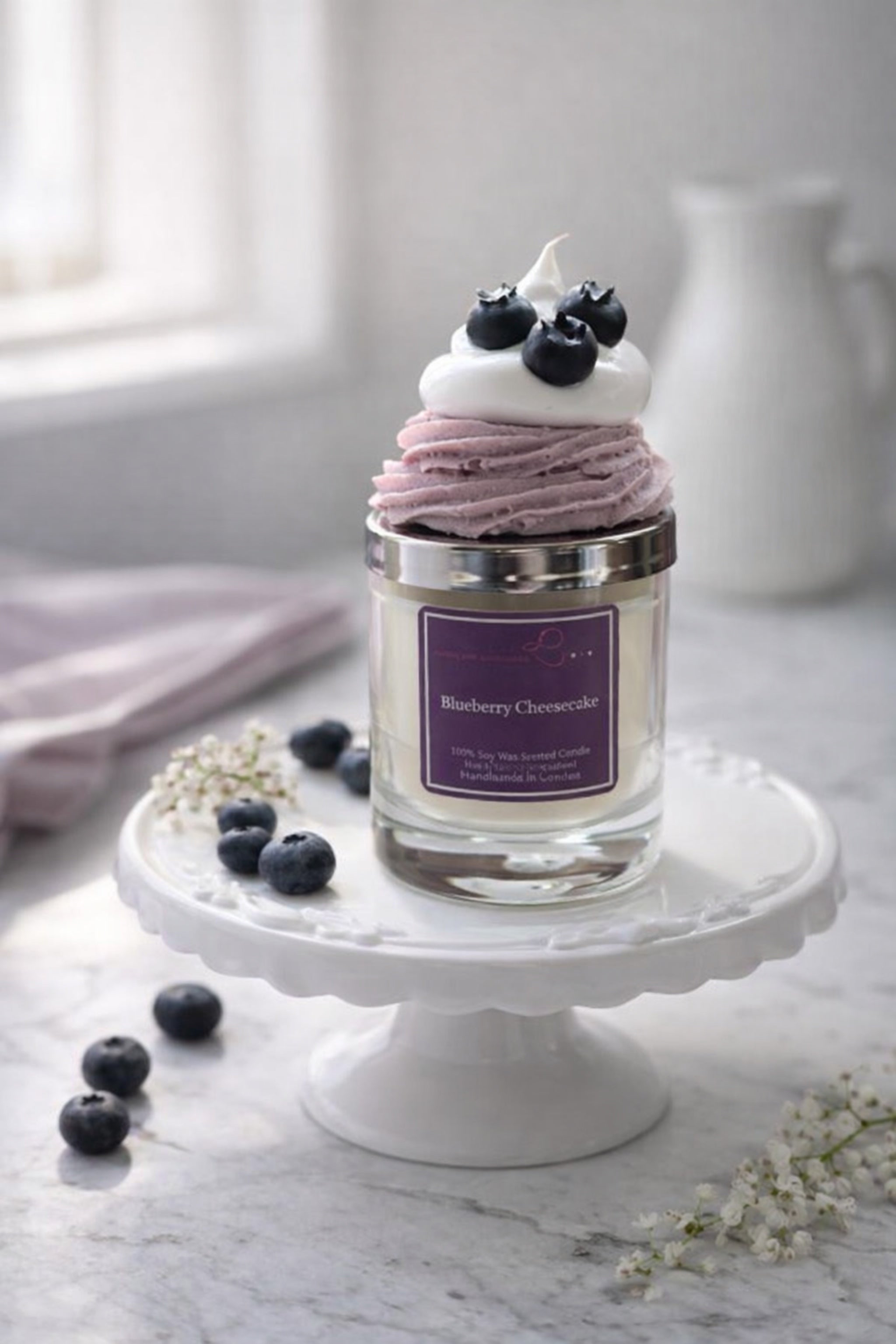 Blueberry Cheesecake Soy Wax Scented Candle by Donut Eat Bakery (Made in Scotland)