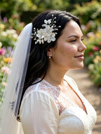 Bridal Hair Clip Handmade Pearl Rhinestone Flower Leaf Wedding Accessory Headpiece Elegant Jewelry For Women