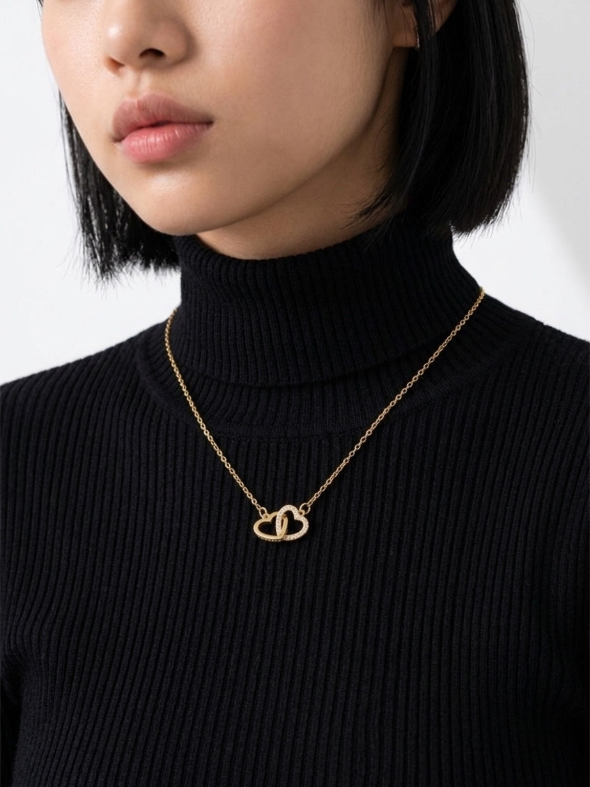 Gold Interlocking Double Heart Pendant Necklace by Pink Shop UK
