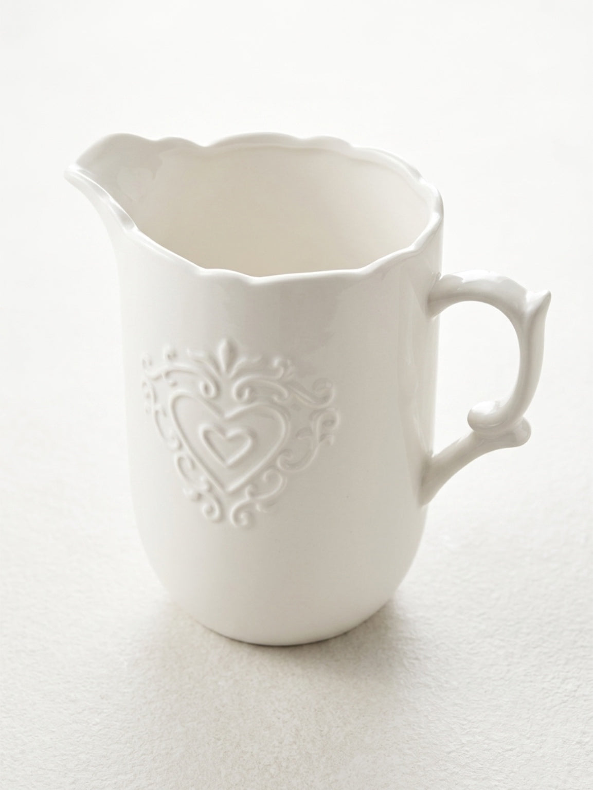 Satchville Classic Rustic White Ceramic Jug | Embossed Heart Design