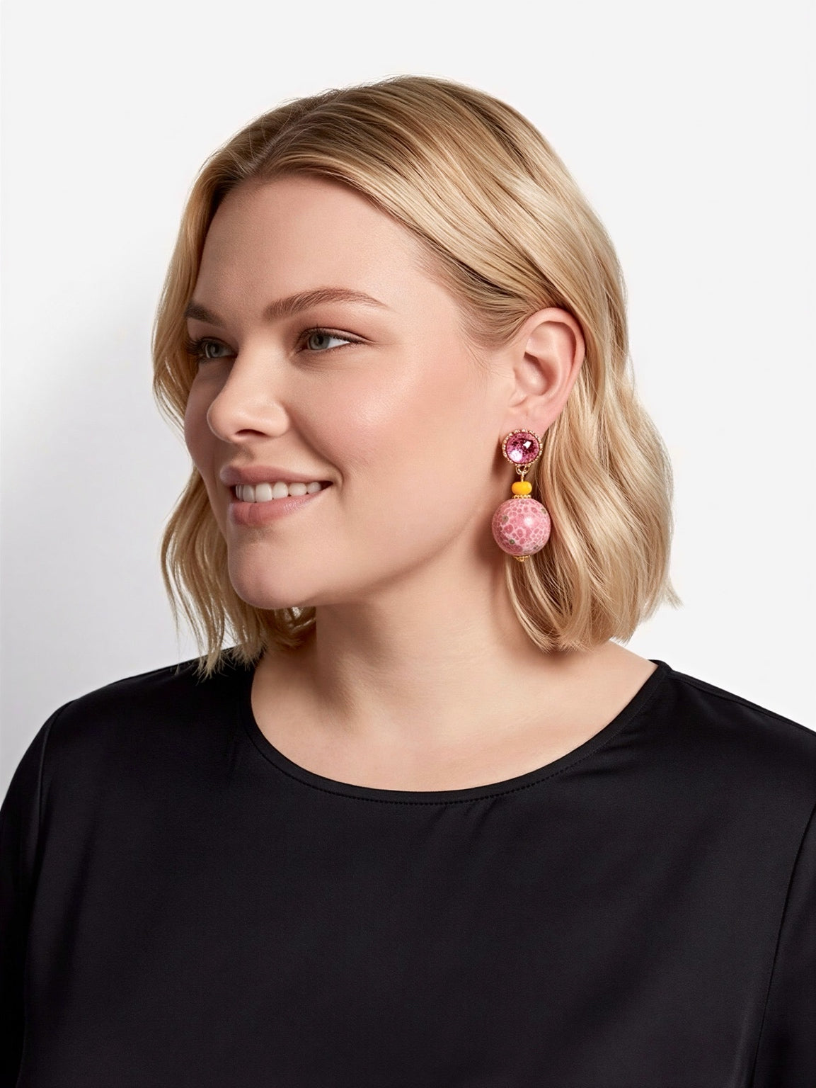 Bold Pink Mosaic & Yellow Accent Drop Earrings • 4cm × 2cm • Gold-Tone • 925 Silver Posts