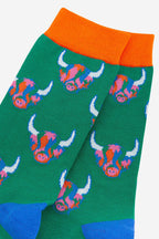 Men’s Rainbow Highland Cow Print Bamboo Socks in Green by Sock Talk