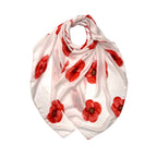 Poppy Flower Print on Lightweight Cotton Blend Scarf in White by London Scarves
