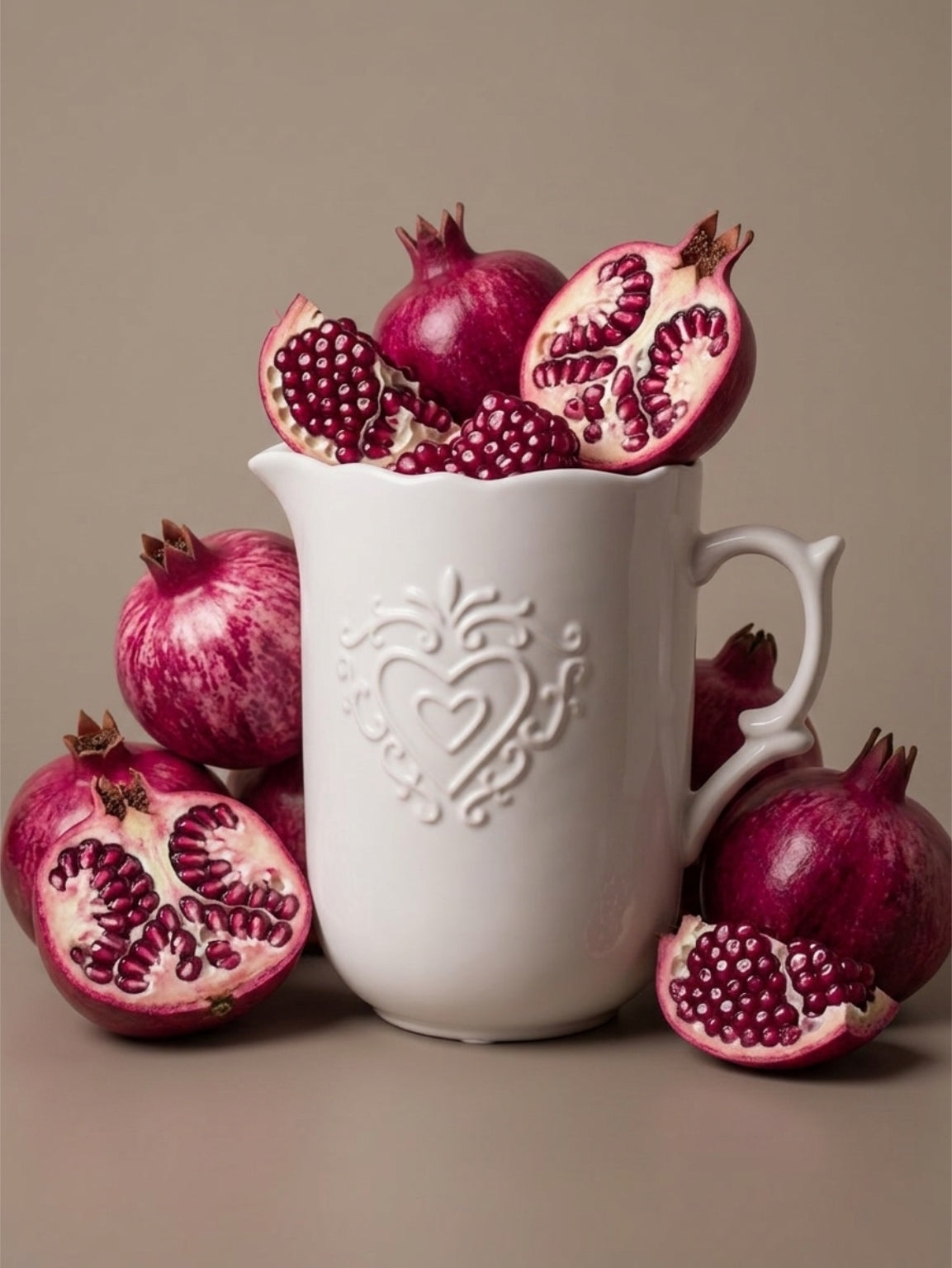 Satchville Classic Rustic White Ceramic Jug | Embossed Heart Design