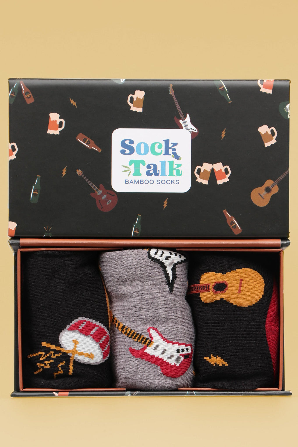 Men’s Bamboo Socks Music Dress Socks, Drummer, Guitar Novelty Socks- Gift Set by Sock Talk