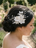 Bridal Hair Clip Handmade Pearl Rhinestone Flower Leaf Wedding Accessory Headpiece Elegant Jewelry For Women
