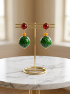 Bold Red, Orange & Green Drop Earrings • 4cm × 2cm • Gold-Tone • Silver Posts