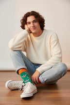 Men’s Rainbow Highland Cow Print Bamboo Socks in Green by Sock Talk
