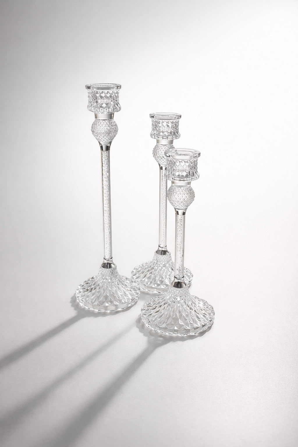 3pcs Set of Slender Crystal Glass Candle Holders, Dining Table Candle Holders