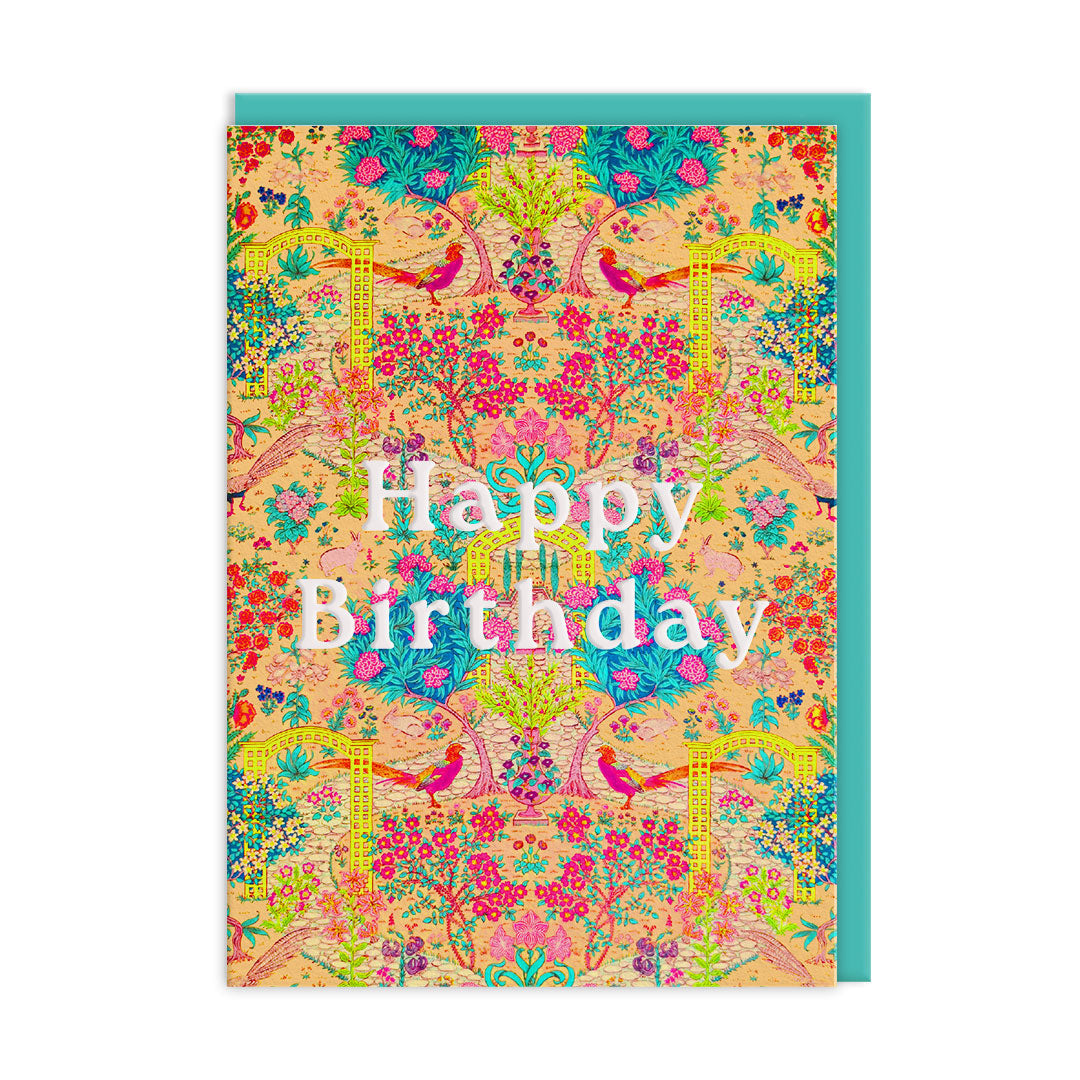 Neon Floral Ornate Garden Greeting Card by Ohh Deer