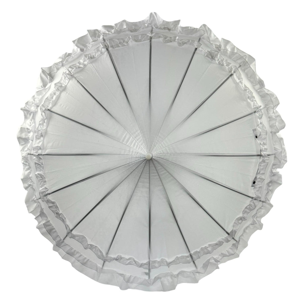 Boutique Frilled Pagoda Umbrella White with white handle by Soake