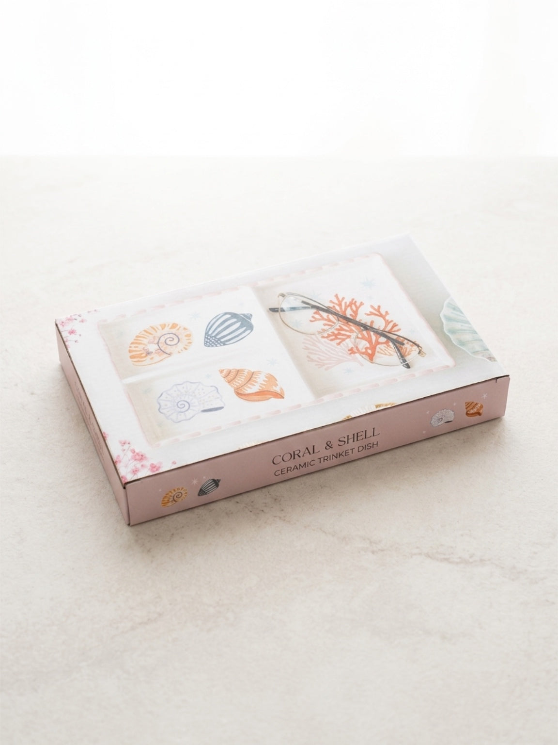 Pastel Shell & Coral Ceramic Trinket Tray