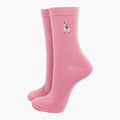 Women’s Embroidered Ankle Socks- Pink, Lama by Sock Talk