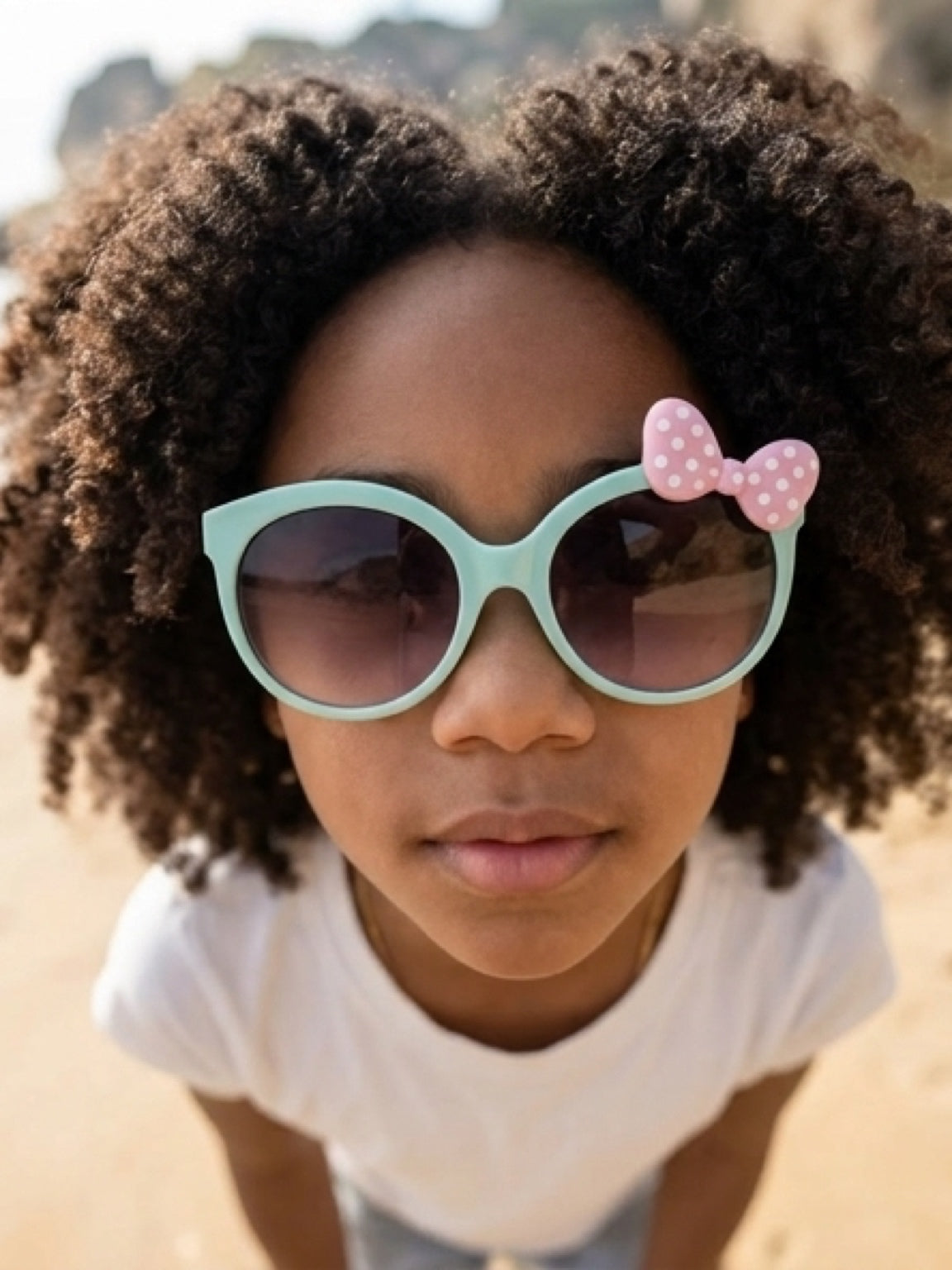 Kids Sunglasses Polka Dot Bow Tie Round Frame UV400 Protection