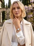 Rosie- Bracelet-Delicate Beauty For Everyday. White Chalcedony & Porcelain Bead Stretchy Bracelet. With Central White Rose Detail and 18k Gold Plated Bead Cups.
Handcrafted by Artist Kristine Keina