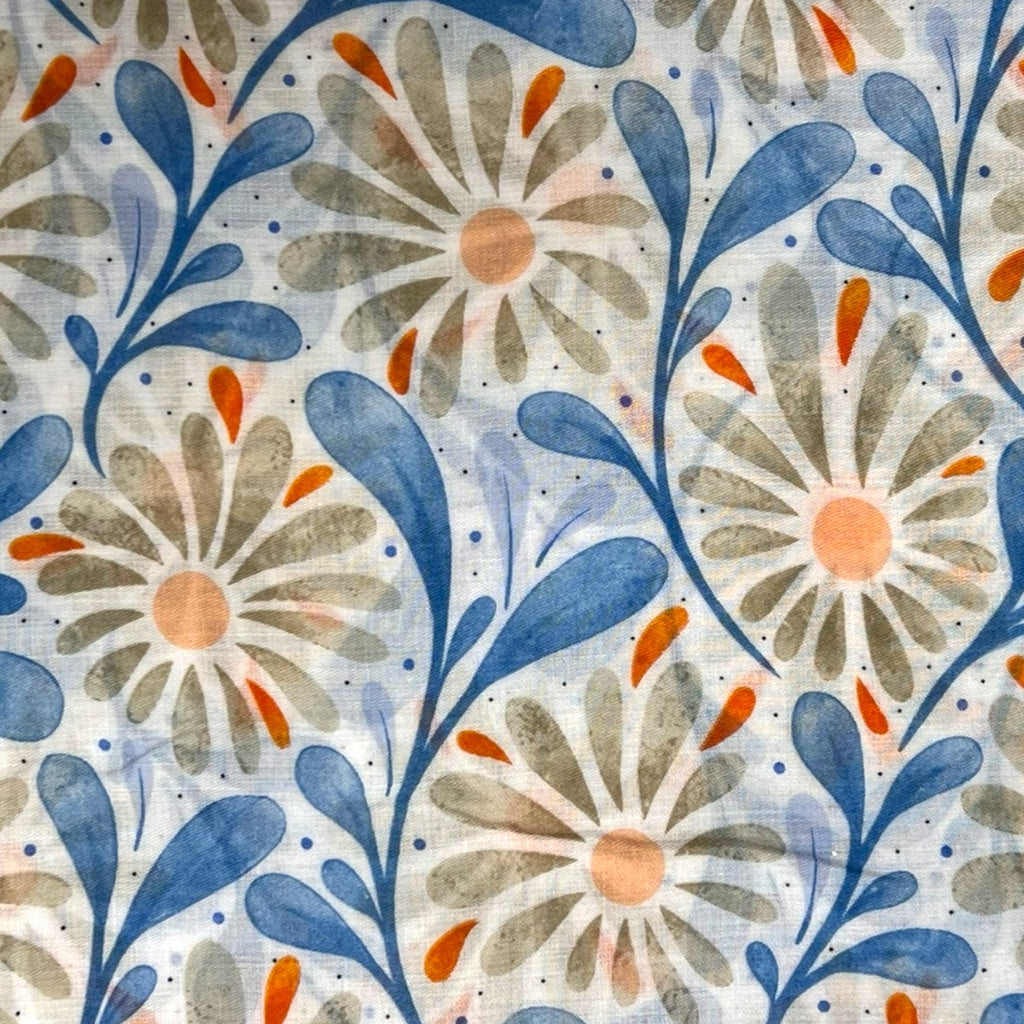 Daisy With Leaves Print in Yellow and Blue by London Scarves