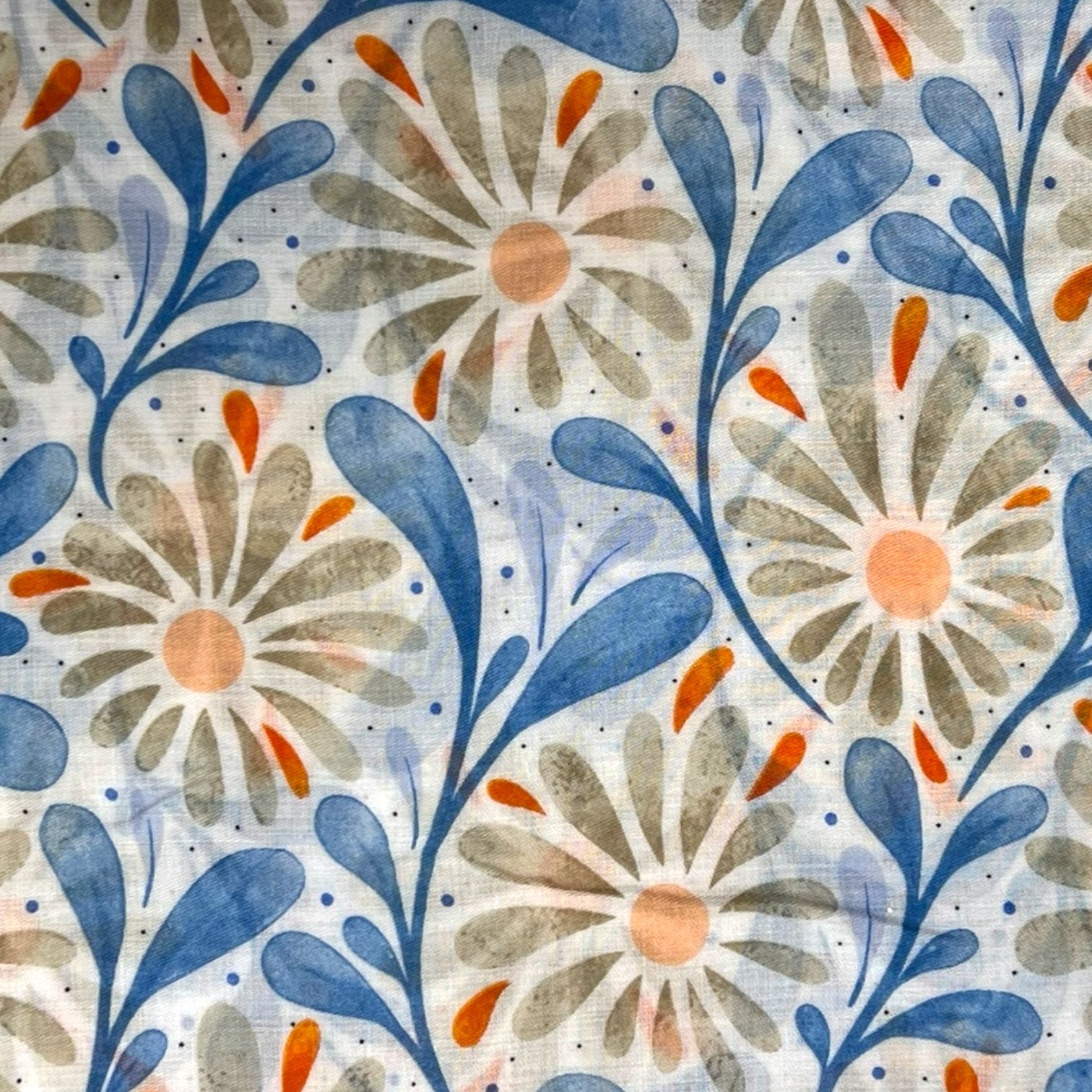 Daisy With Leaves Print in Yellow and Blue by London Scarves