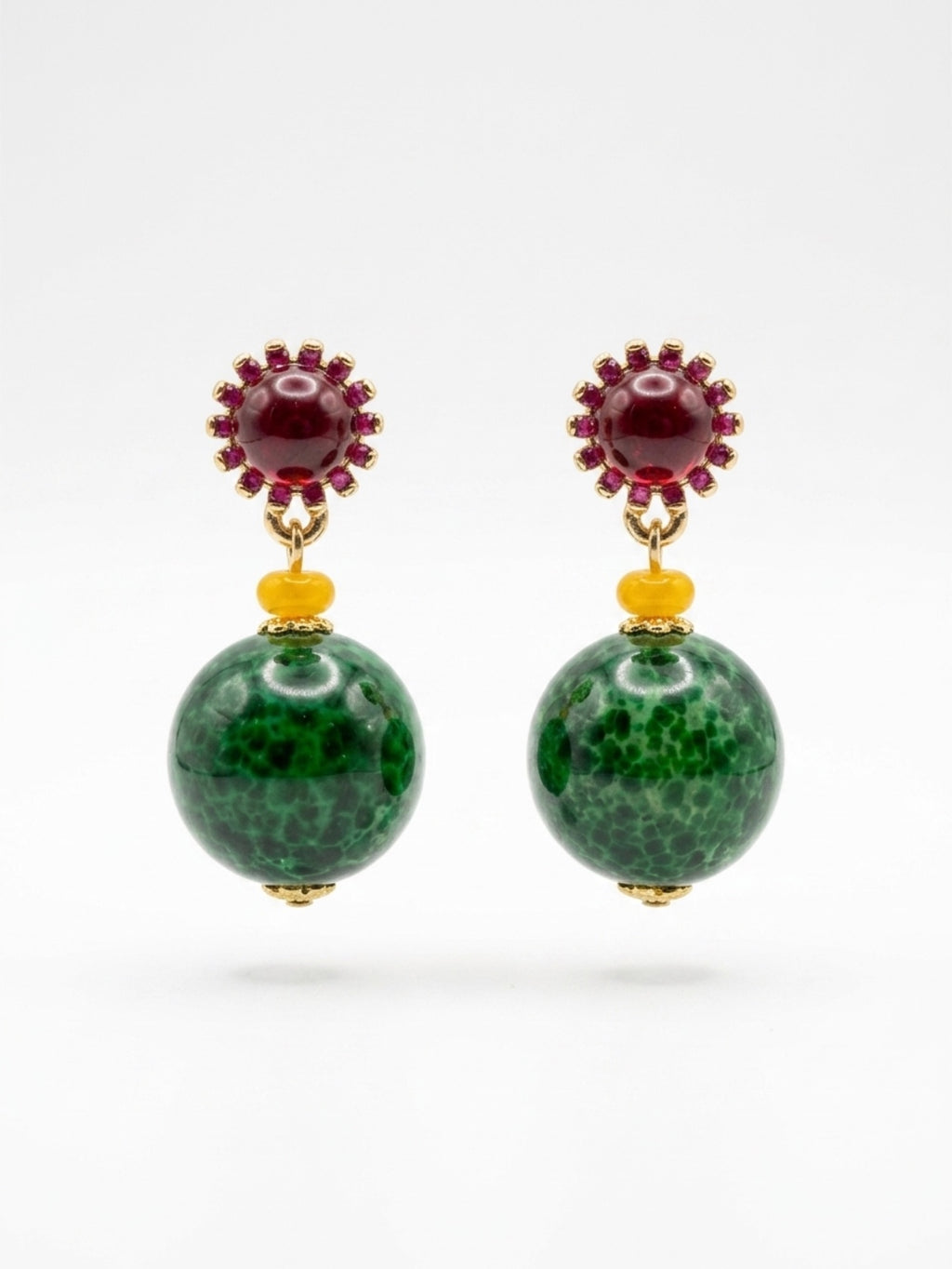 Bold Red, Orange & Green Drop Earrings • 4cm × 2cm • Gold-Tone • Silver Posts