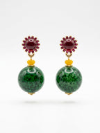 Bold Red, Orange & Green Drop Earrings • 4cm × 2cm • Gold-Tone • Silver Posts