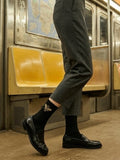 Women’s Cotton Ribbed Knit Bee Embroidery Mid Calf Socks -Black
