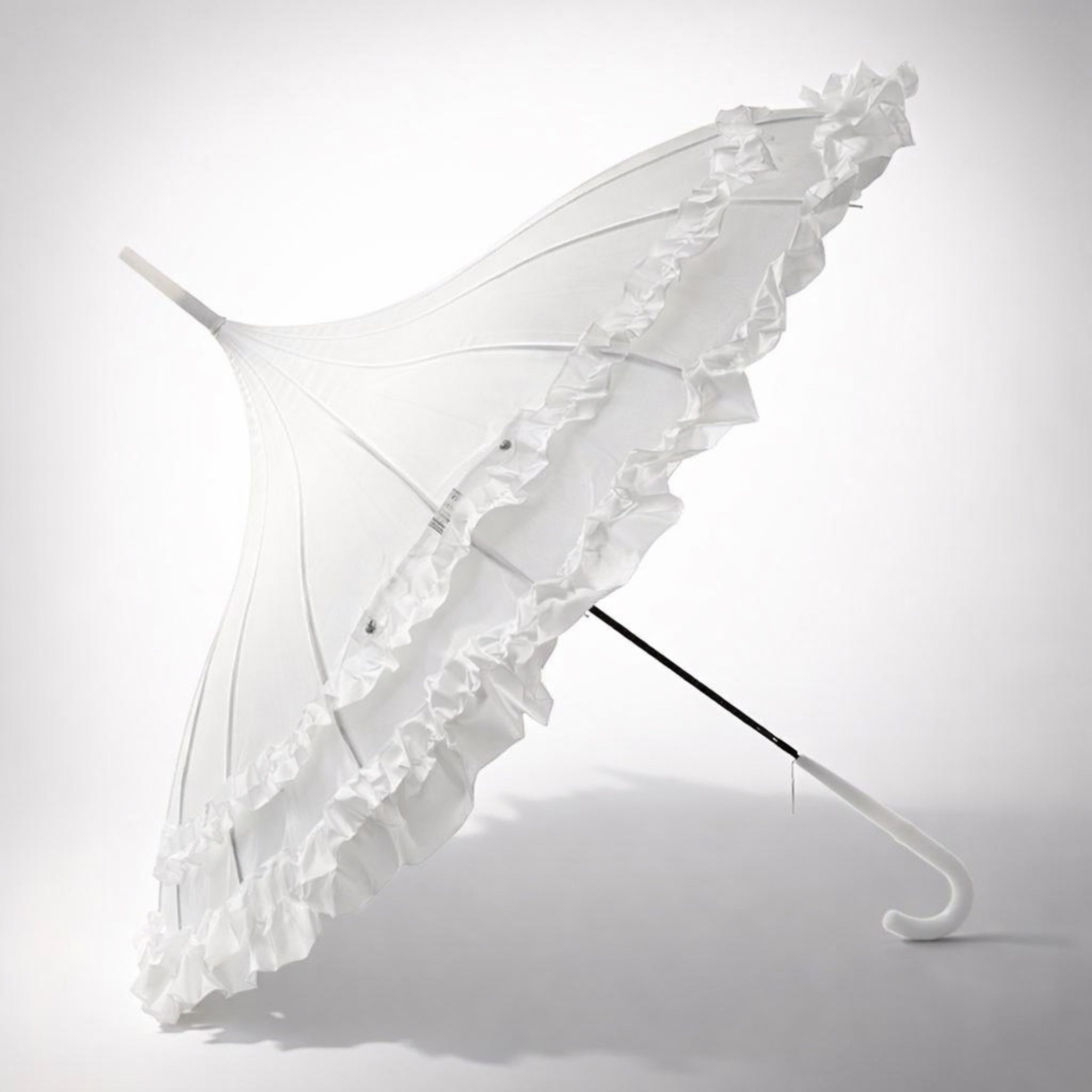 Boutique Frilled Pagoda Umbrella White with white handle by Soake
