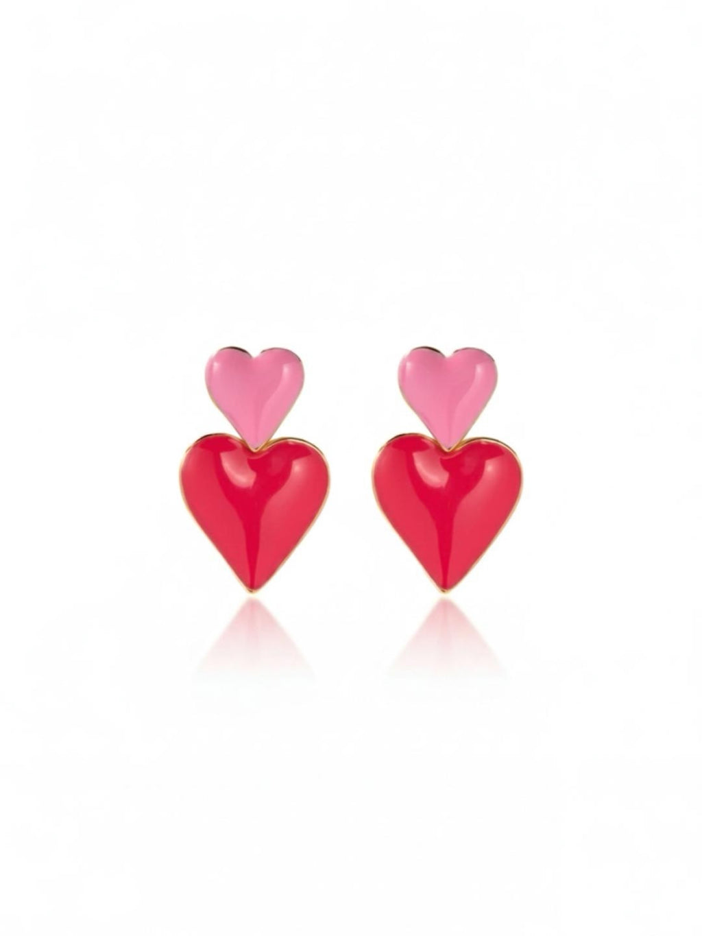 Double Heart Drop Earrings Stainless Steel 18K Gold Plated Enamel Drip Oil Pink Rose Red