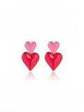Double Heart Drop Earrings Stainless Steel 18K Gold Plated Enamel Drip Oil Pink Rose Red