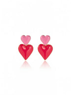 Double Heart Drop Earrings Stainless Steel 18K Gold Plated Enamel Drip Oil Pink Rose Red