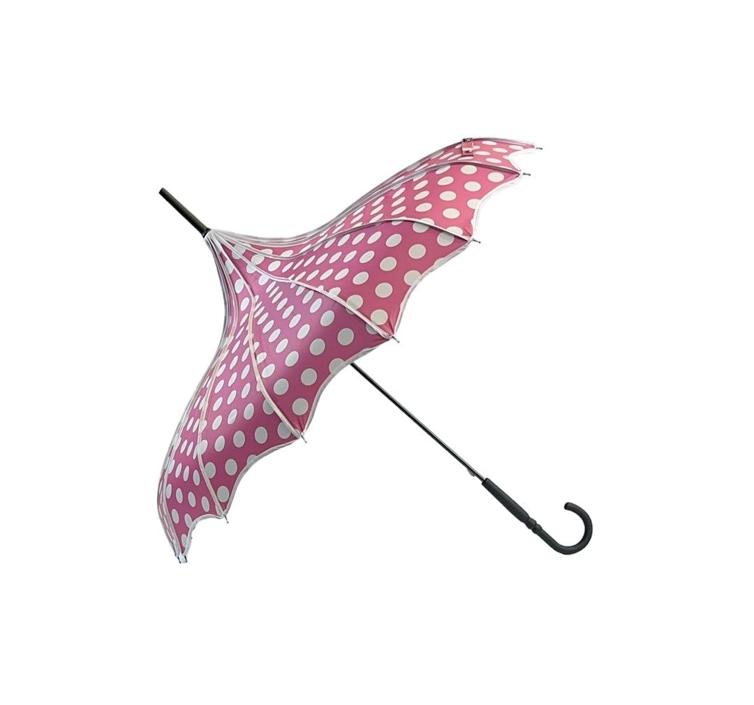 Boutique Polka Dot Ribbed Pagoda Umbrella Pink by Soake