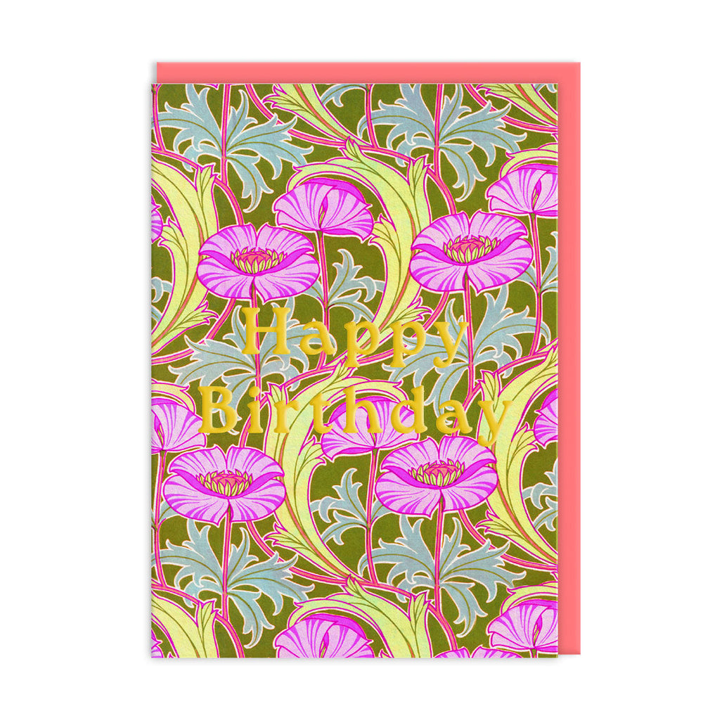 Neon Floral Pink Poppies Greeting Card by Ohh Deer