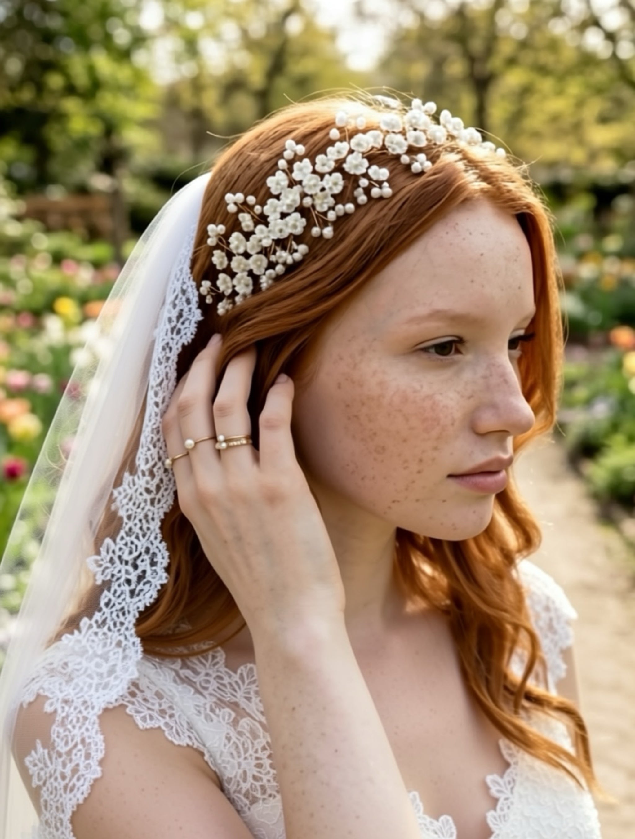 Handmade Bridal Flower Hair Vine White Gold Alloy Wire Wedding Headband Elegant Bridal Headpiece by Pink Shop UK