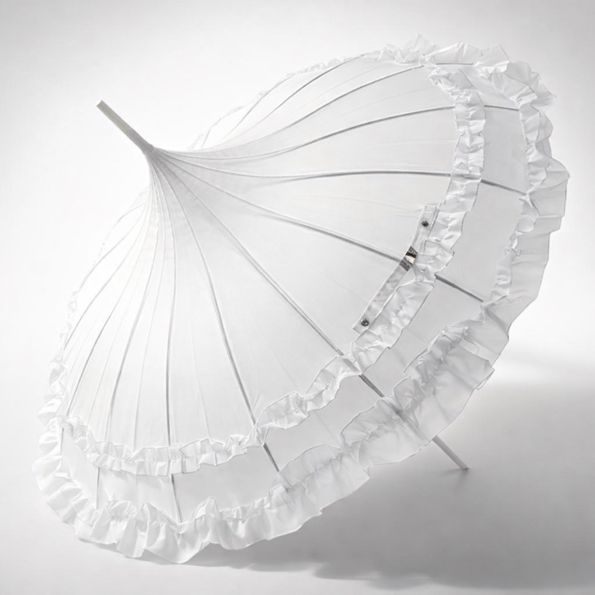Boutique Frilled Pagoda Umbrella White with white handle by Soake