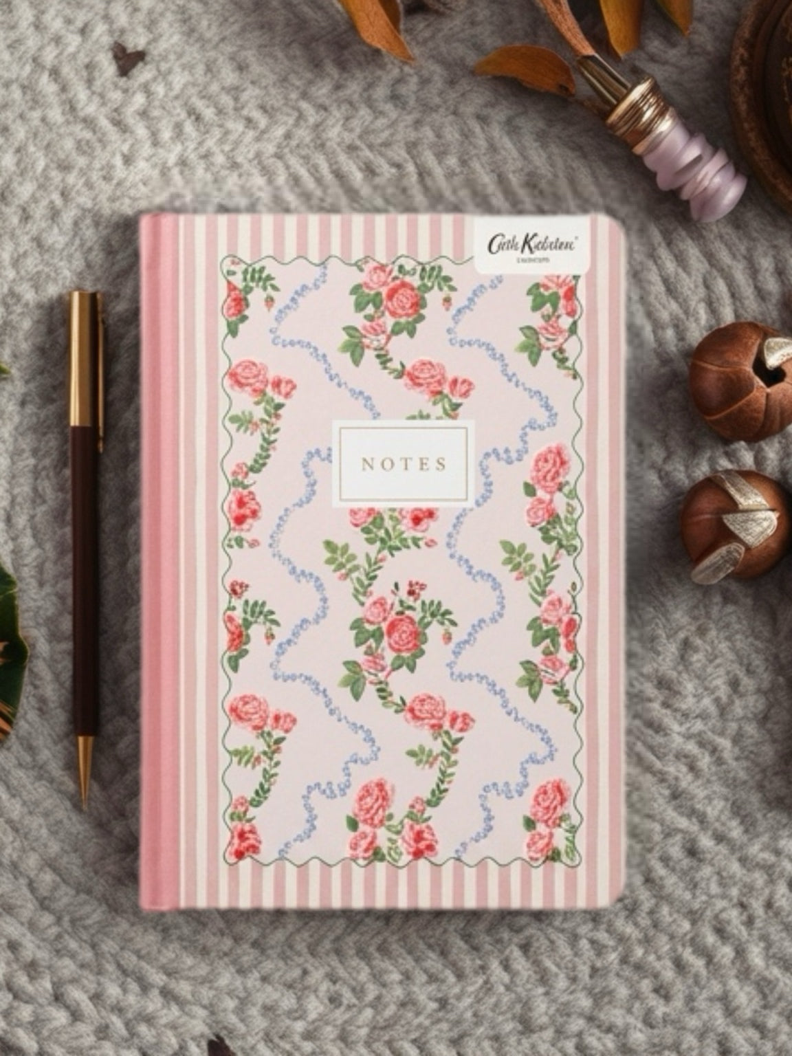 Rose Flutter Stripe A5 Premium Hardback Notebook. Designed By Cath Kidston