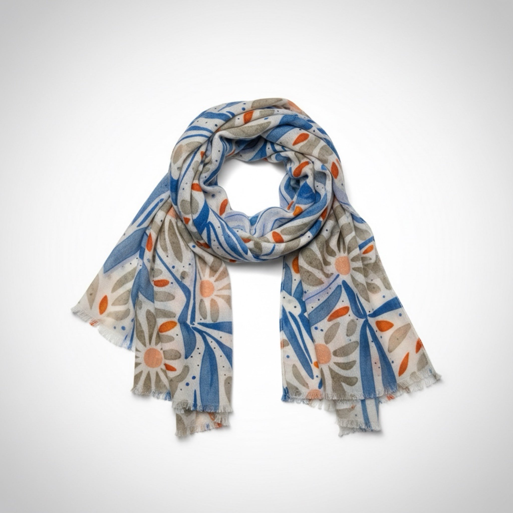 Daisy With Leaves Print in Yellow and Blue by London Scarves