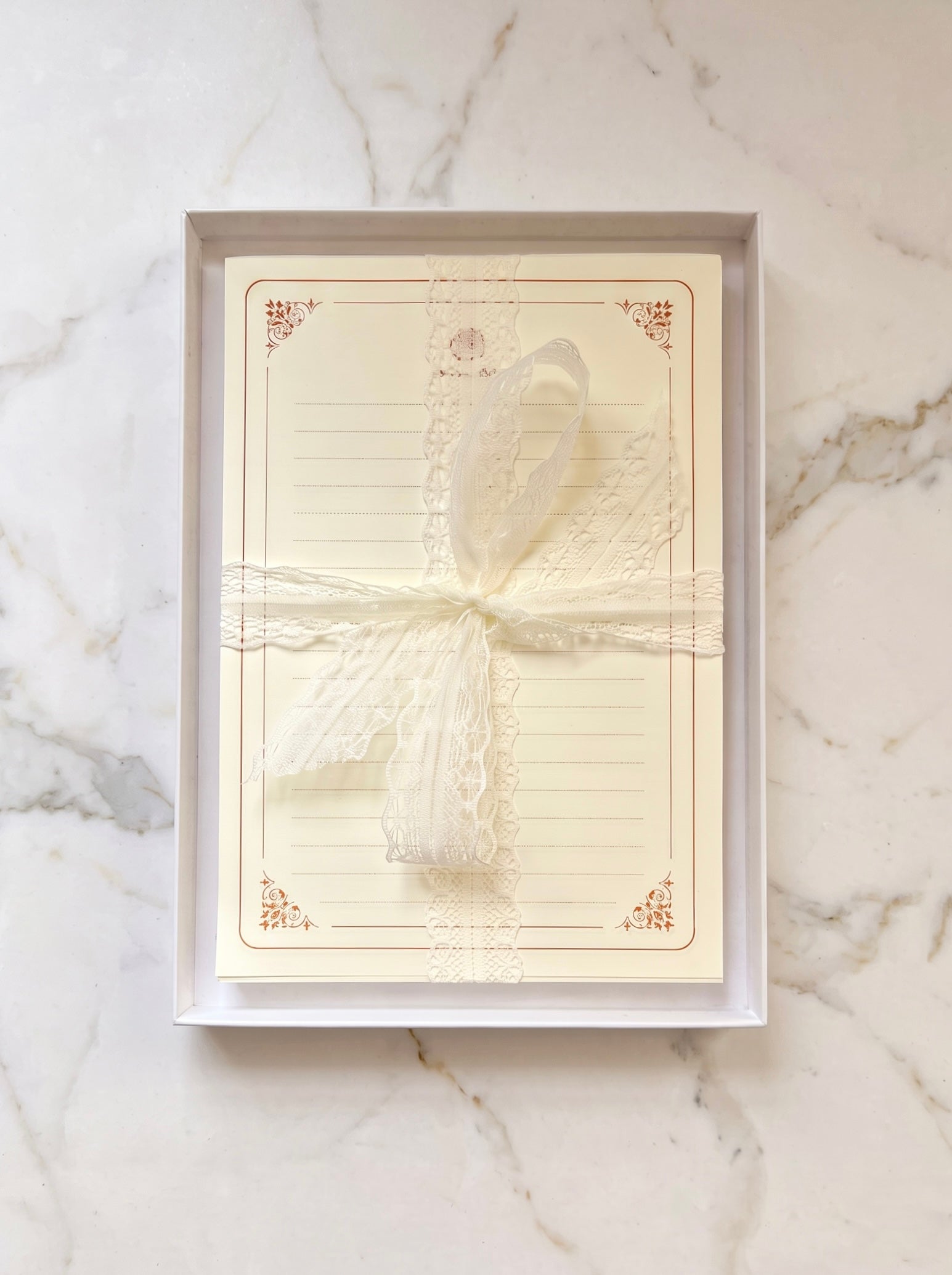 Vintage Lined Writing Paper Set – Premium Gift Boxed with Lace Ribbon