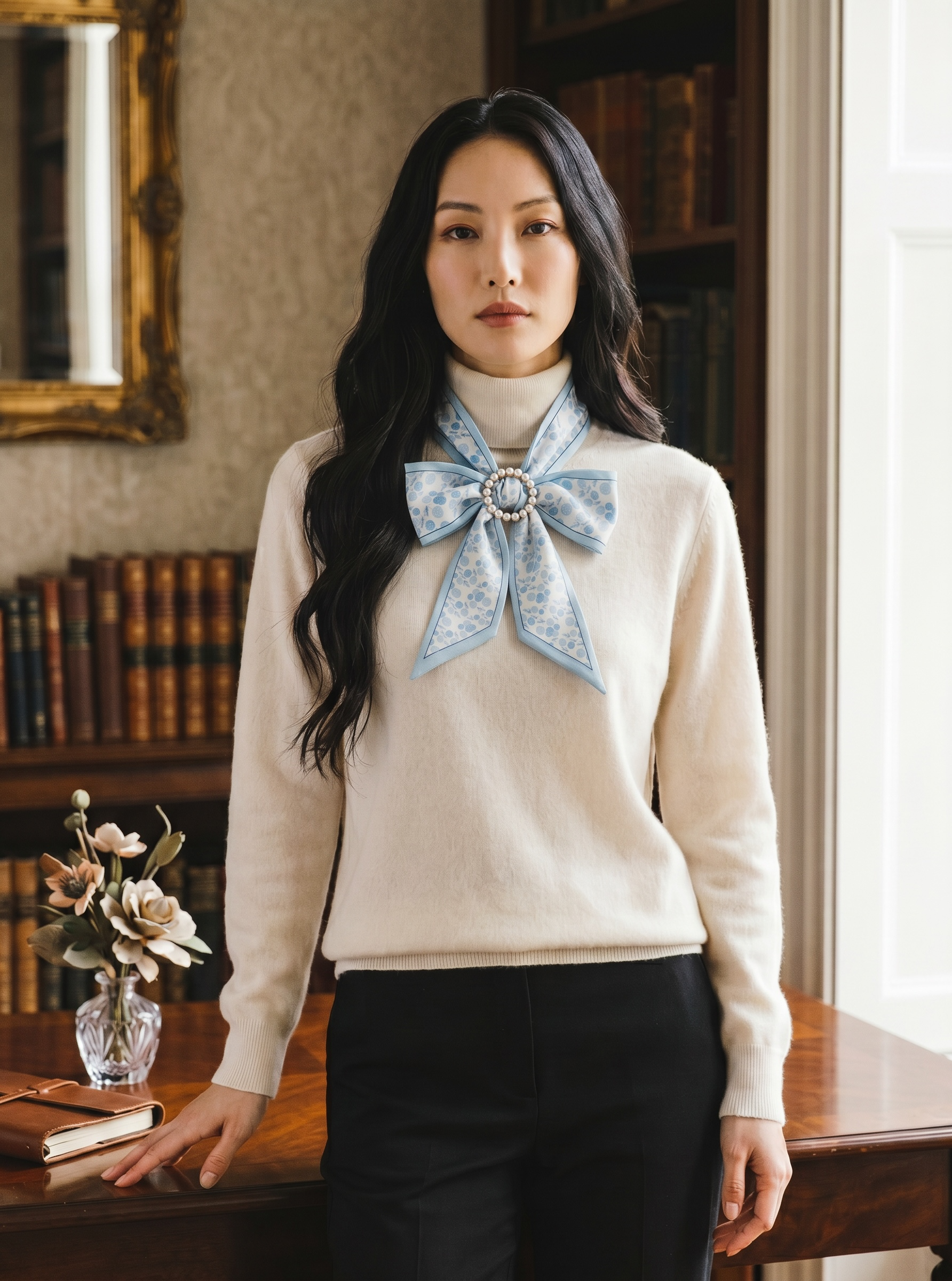Blue Floral Tilly Scarf And Alloy Imitation Pearl Ring Set by Pink Shop UK