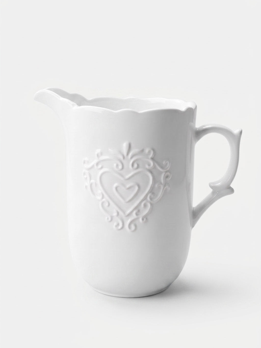 Satchville Classic Rustic White Ceramic Jug | Embossed Heart Design