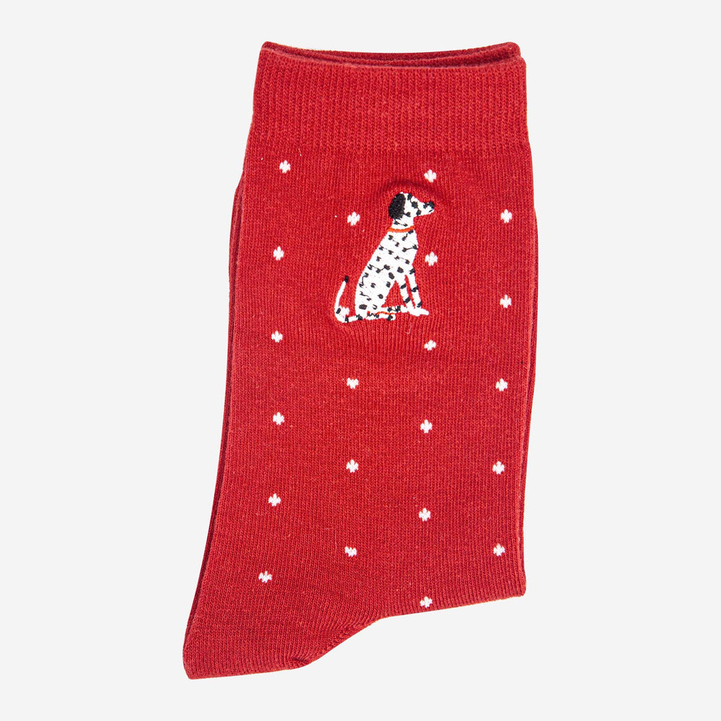 Women’s Embroidered Ankle Socks- Red, Dalmatian, Polka Dot by Sock Talk
