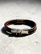 Retro Braided Natural Cowhide Leather Bracelet With Alloy Buckle Clasp Hand Woven.