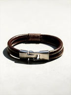 Retro Braided Natural Cowhide Leather Bracelet With Alloy Buckle Clasp Hand Woven.