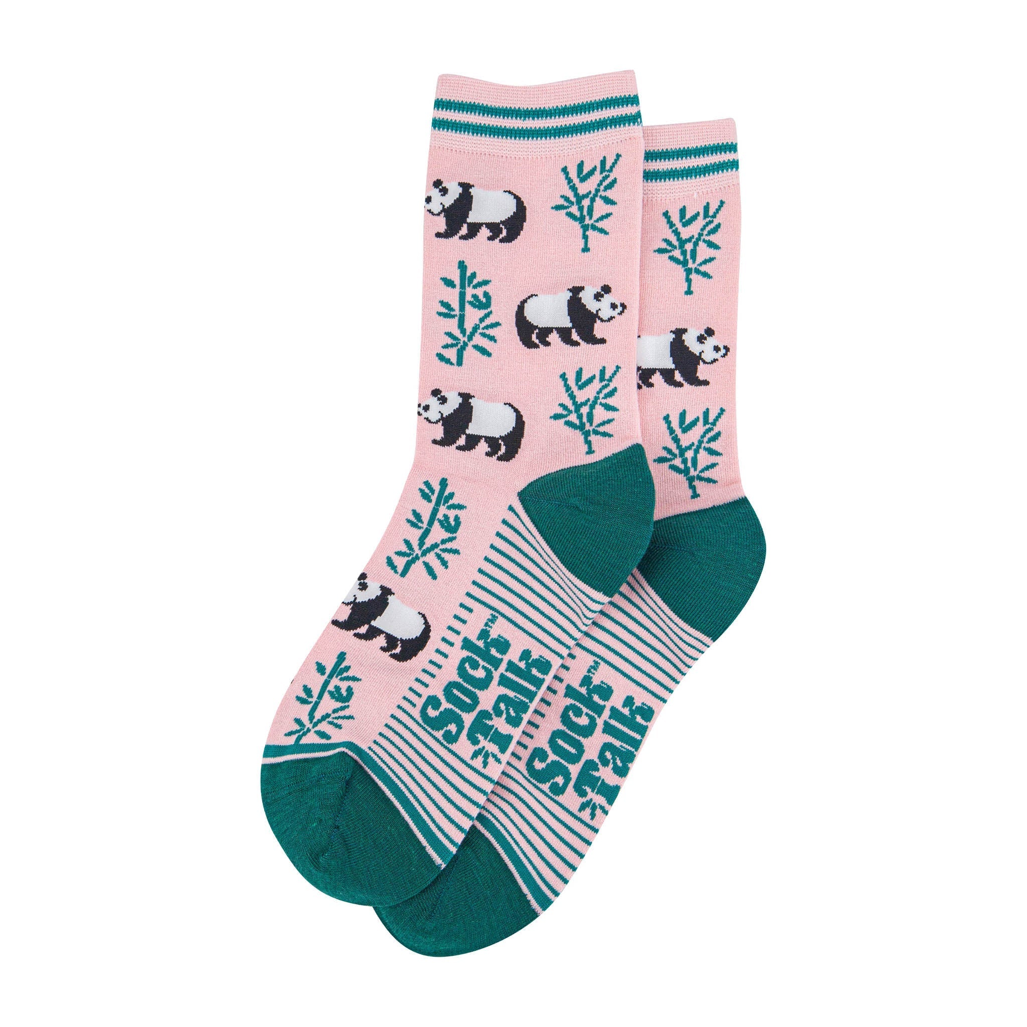 Women’s Bamboo Socks- Light Pink/Green, Panda by Sock Talk