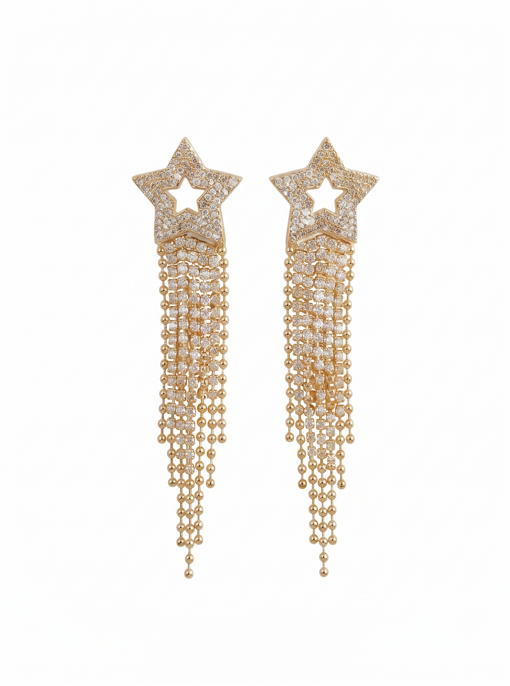 Star Tassel Drop Earrings with Rhinestones & 925 Silver Pin by Pink Shop UK