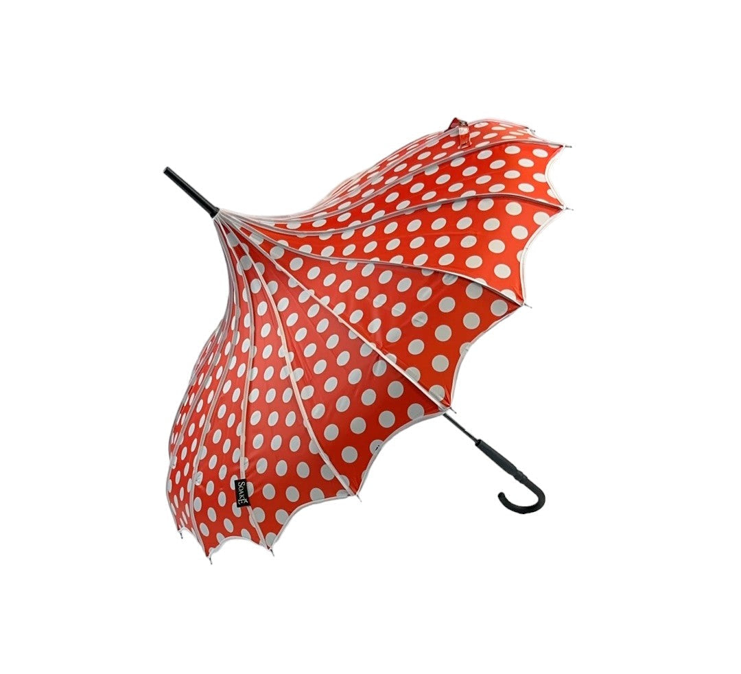 Boutique Polka Dot Ribbed Pagoda Umbrella Red by Soake