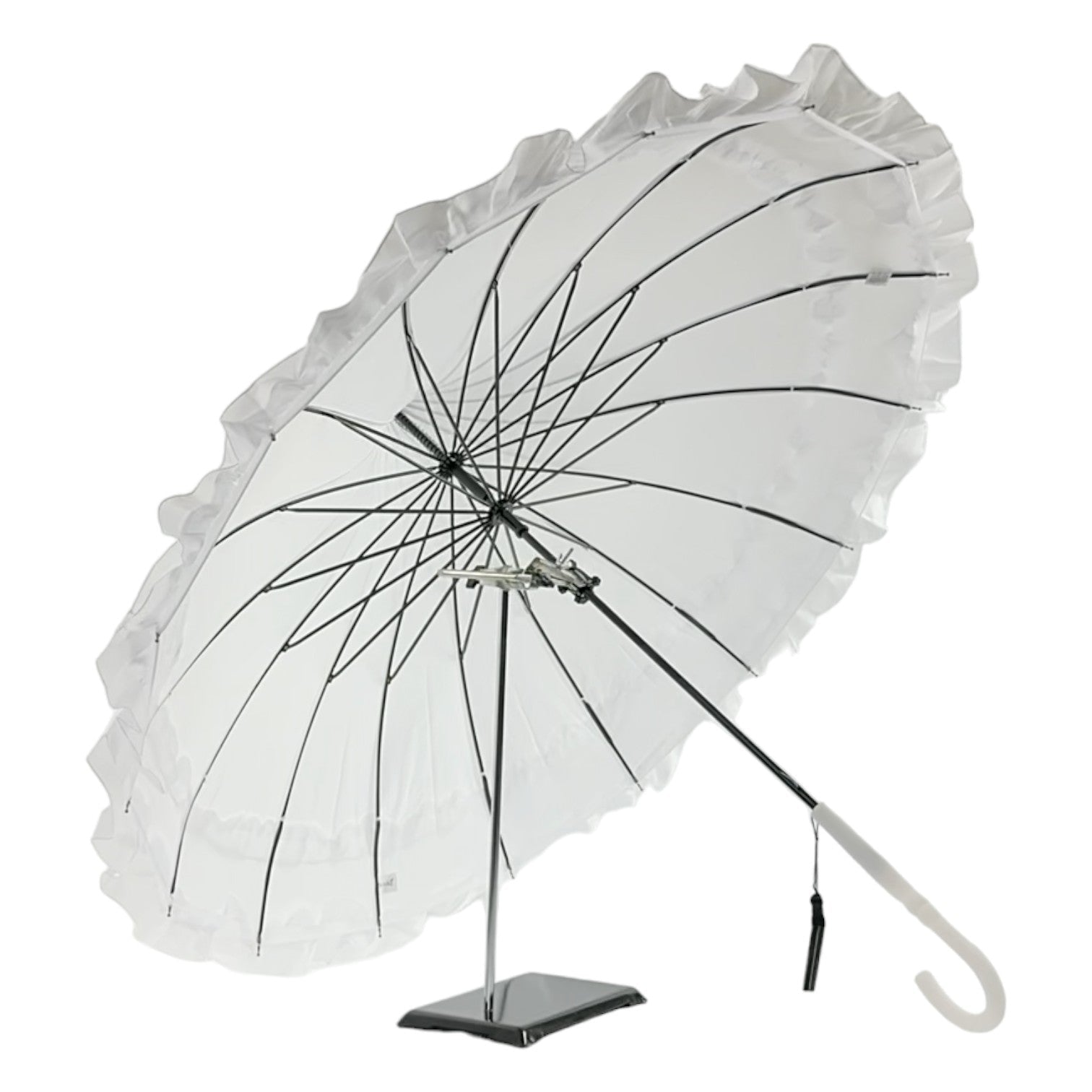 Boutique Frilled Pagoda Umbrella White with white handle by Soake