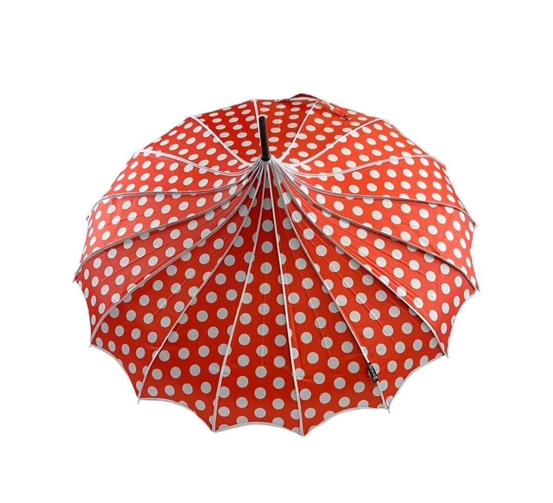 Boutique Polka Dot Ribbed Pagoda Umbrella Red by Soake