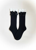 Black Cotton White Lace Trim Butterfly Knot Ankle Socks