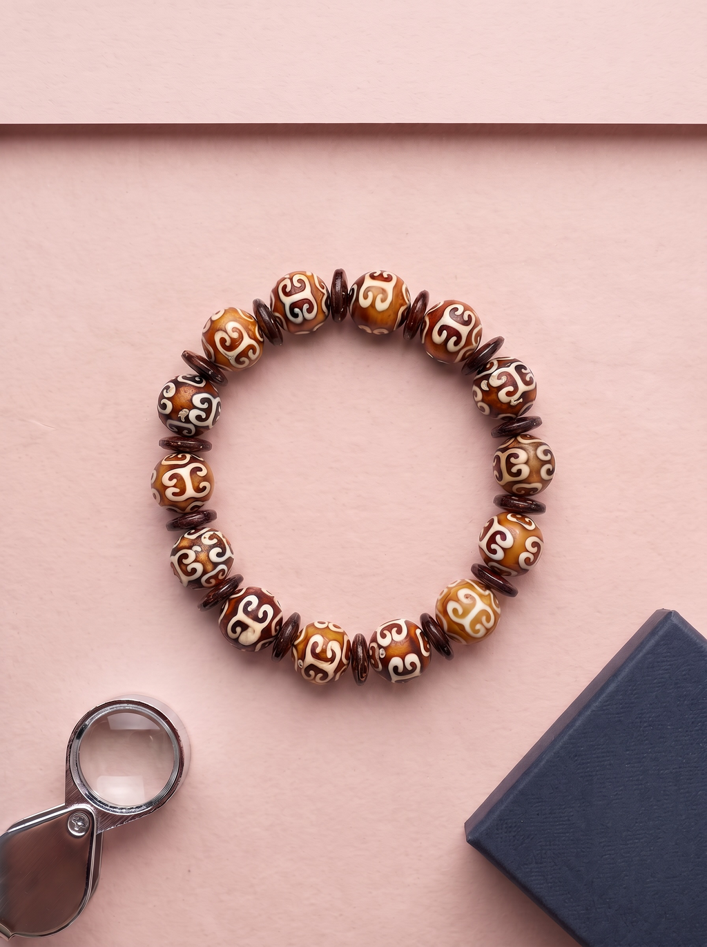Guardian Bracelet – Large Tibetan dZi Agate & Coconut Discs/ Handcrafted by Artist Kristine Keina