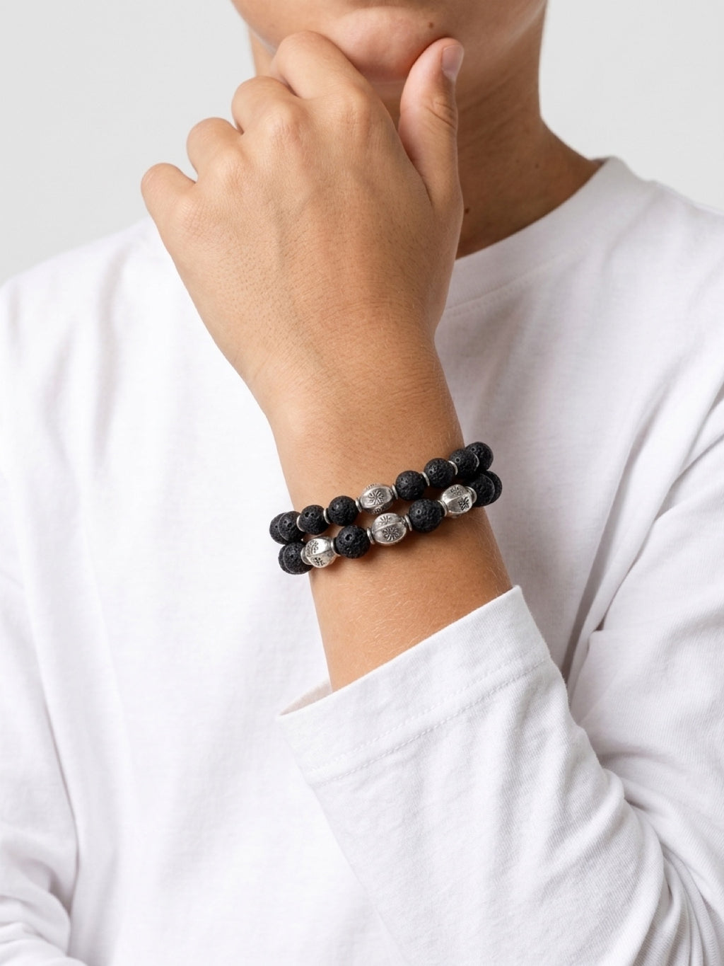 Fathers and Sons Lava Rock Alloy Beads Stretch Bracelets by Kristine Keina. Available in Two Sizes