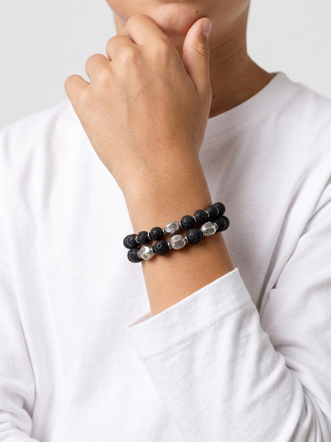 Fathers and Sons Lava Rock Alloy Beads Stretch Bracelets by Kristine Keina. Available in Two Sizes